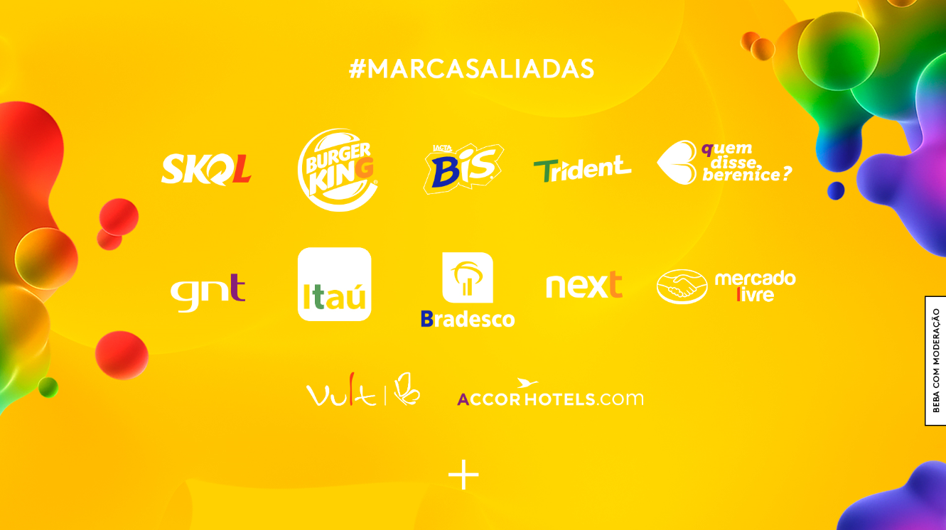 AccorHotels, Bradesco, GNT, Itaú, Mercado Livre, Next e Vult se somam a Burger King, BIS, Trident e quem disse, berenice? e são as novas parceiras da ação de SKOL que vai ajudar instituições LGBT. (Foto: Divulgação)
