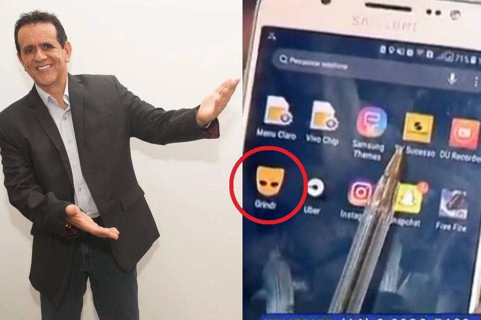 Na tela do smartphone, pouco abaixo do ícone do app da TV Sucesso, aparecia o ícone do Grindr (Foto: Reprodução)